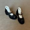 Sheepskin Version~ British Versatile Thick-soled Round-headed Small Leather Shoes for Women's Retro Shallow Mouth One-word Buckle Thick-heeled