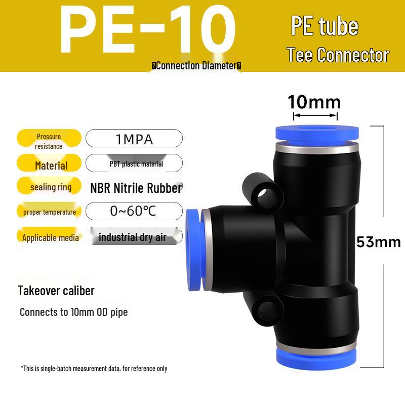 Zhuo Ji Pneumatic Quick Connector Tee: 4/6/8/10/12mm Air Hose PE Straight T-Type Fitting
