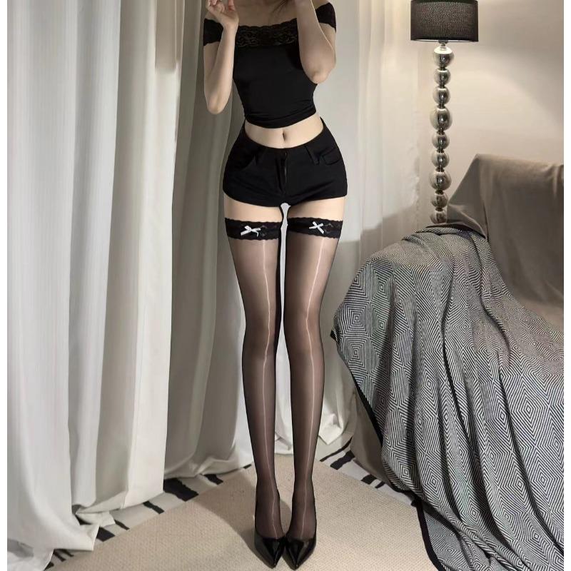 Sex underwear "Qingyuan" red edge lace ultra-thin silky smooth pure desire sexy stockings knee thigh socks
