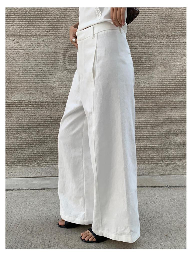 Vision 2026 Spring Collection: Women's Korean Style Simple White Wide-Leg Casual Pants — Loose Slimming Straight-Leg Trousers