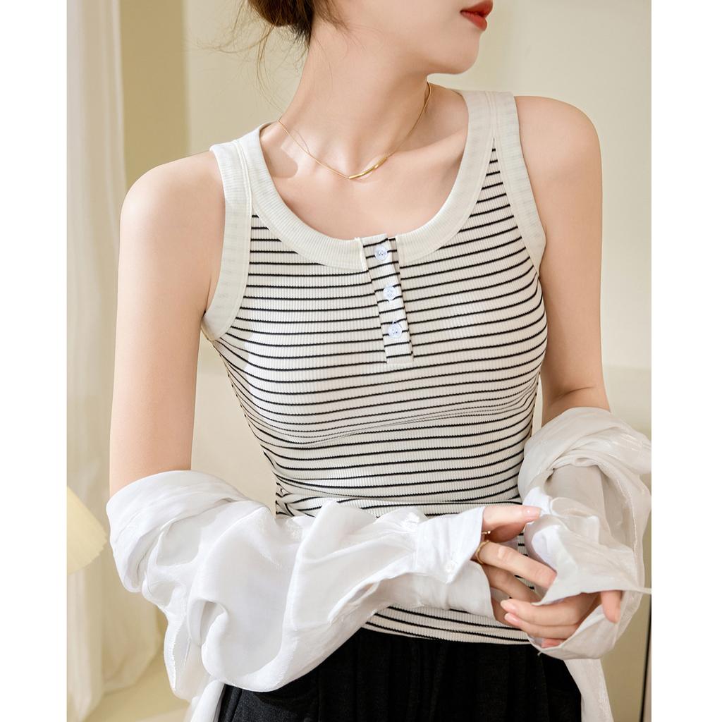 Women's Button Camisole Cover Side Breasts Anti-glare Outside Cotton Vest