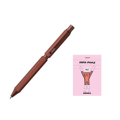 Rhodia Pen Maroon Ballpoint Pen with Two Colors and and Mechanical Aluminum Body with Hairline Rotary Includes RHODIA 11 Block Rhodia Multi-Function