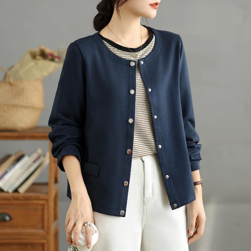 

DIMANAF 2025 New Autumn Plus Size Women Coats Jackets Cotton Loose Casual Outerwear Solid Short Jackets M темно-синього кольору