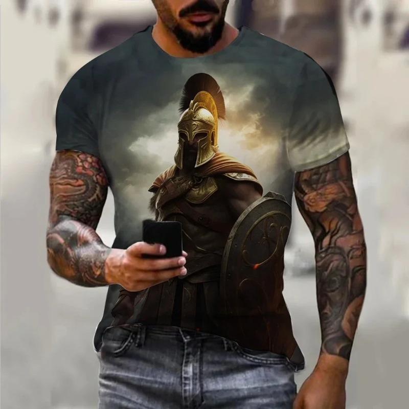 

Summer Fashion Oversized Retro Men s Spartan Pattern 3D Printed T-shirt for Daily Leisure, Fitness, Outdoor Plus Size Loose Top 6XL