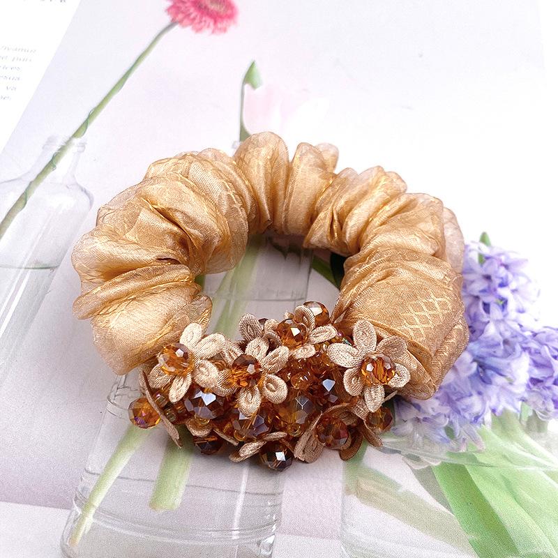 Korean Version of The Organza Hair Band Temperament Headband Female Rubber Band Ponytail Female Hair Accessories Crystal Floral Hair Band