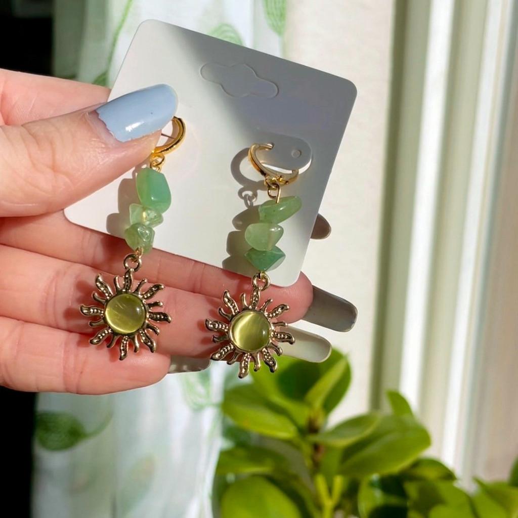 Bohemian Goldplated Quartz Sun Earrings For Women Summer Accessories