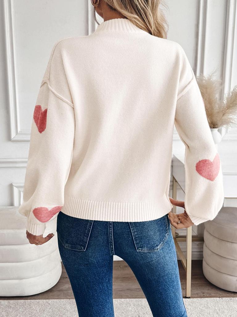 2025 Autumn/Winter Women's Christmas Love Jacquard Knit Sweater - European/American Style Semi-High Neck