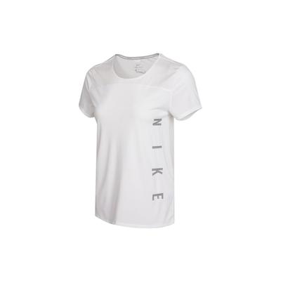 Camiseta Esportiva de Manga Curta Feminina com Estampa de Logotipo Refletivo, Secagem Rápida, Respirável, Tops Branco DA1247-100