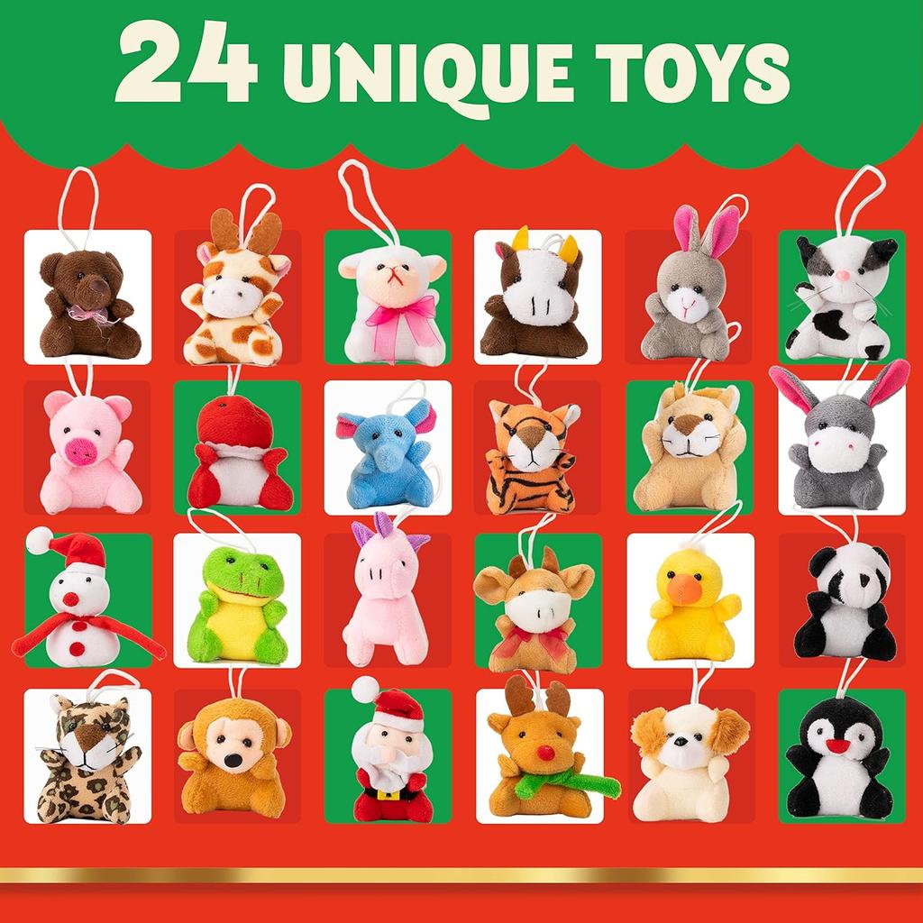 JOYFY  Christmas Advent Calendar 24 Days Countdown Advent Calendar with 24 Stuffed Animals for Xmas Gift Classroom Prizes