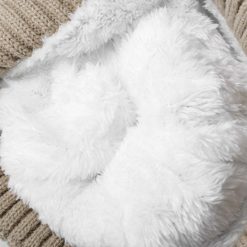 Hat, Female, Autumn and Winter with Fur Ball, Warm and Thickened, Padded Knitted Cap, Fashion Color Blocking, Outdoor Woolen Cap