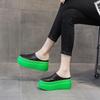 Fashion High Quality 8cm Women Shoes Mules Genuine Leather Gereen White Black Platform Shoes Sandals Slippers Slides Women Summer Shoes