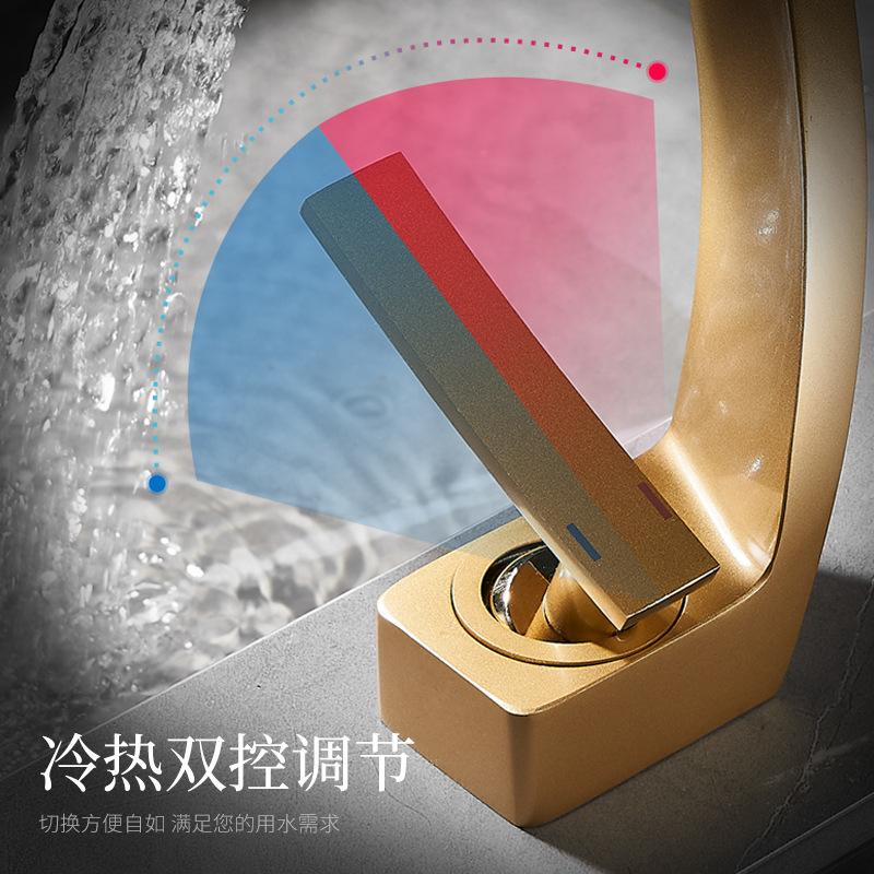Golden Creative Waterfall Home Single Hole Handwashing Basin Face Washing Basin Desk Basin Faucet Bathroom  Faucet