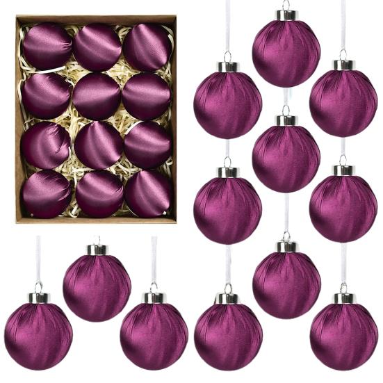 12Pcs/Set 6CM Velvet Christmas Ball Ornament Shatterproof Plastic Reusable Holiday Xmas Tree Hanging Flocked Ball Decoration Pendant