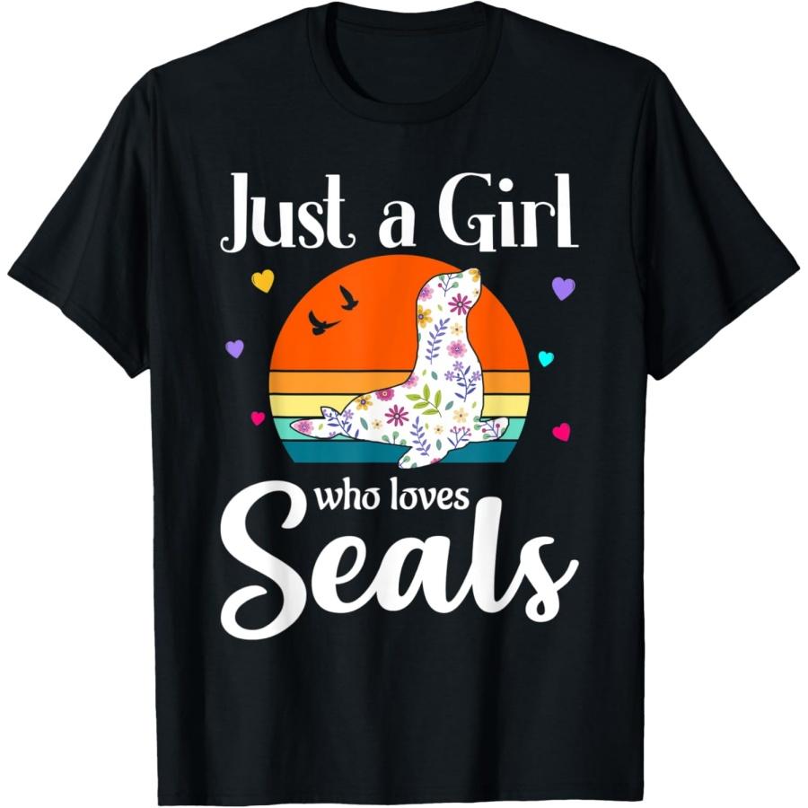 

Retro Seal Floral Design Just a Girl Who Loves Seals T-Shirt XXXXXL чёрный