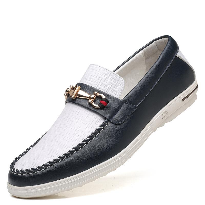 

Bawang Red Ant 2025 Летние новые туфли Doudou Белые туфли Мужские трендовые британские дышащие повседневные кожаные туфли Мужские 44 синий