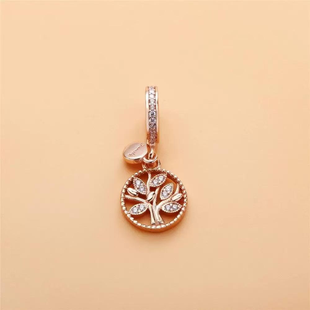 Guldpläterad Roséguld Glittrande Släktträd Berlockpärla 925 Silverpläterad Passar Damarmband Smycken