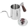 Tragbare Edelstahl-Kaffeekanne mit Holzgriff Langem Schwanenhalsausguss Café-Kessel Silber 700ml
