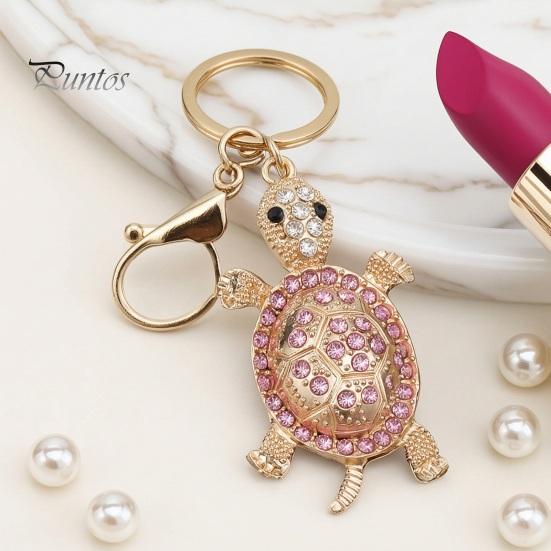 Alloy Shell Keychain Pendant Pendant, 3D Turtle Design Key Holder with Sparkling Rhinestones Inlaid, Three-dimensional Charm Easy to Attach Lucky for
