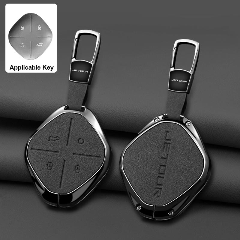 Zinc Alloy Leather Car Key Case Full Cover Shell Holder for Chery DASHING X-1 Plus DTC Jetour 2022 2023 Auto Keychain Accessori