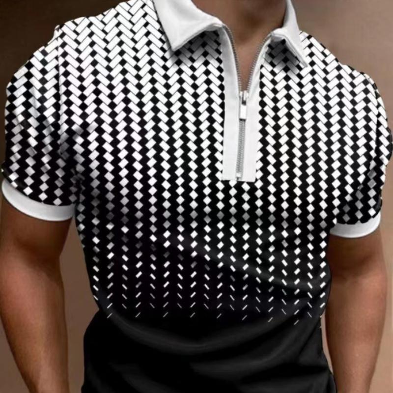 Tricou POLO pentru bărbați, cu rever și dungi, în carouri, la modă