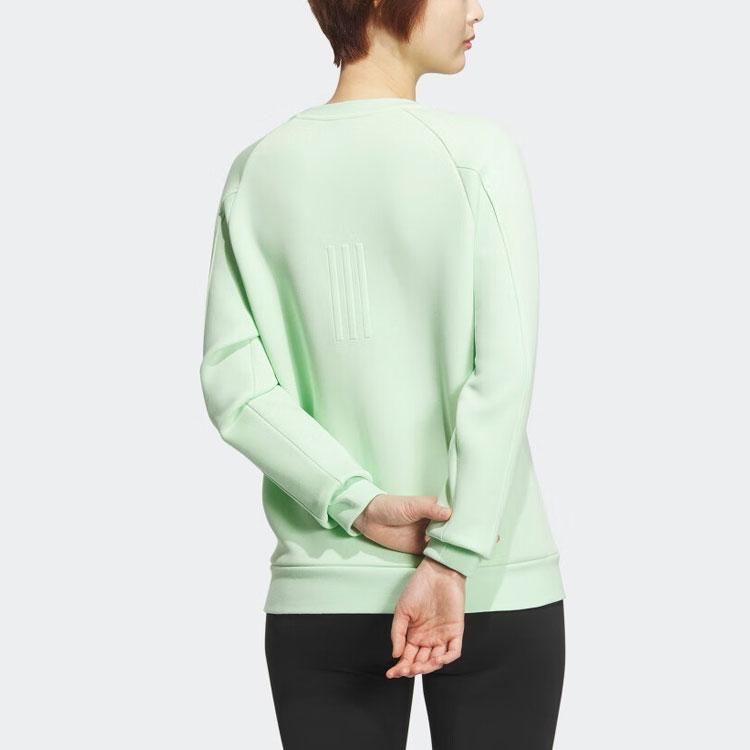 Adidas Solid Color Logo Round Neck Long Sleeve Sweatshirt Women sweatshirt Green JE8613