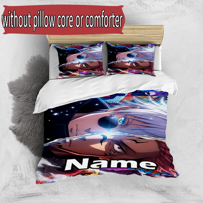 3pcs Duvet Cover Set (1*Duvet Cover + 2*Pillowcase, Without Core), Custom Name Jujutsu Kaisen Pattern Bedding Set, Home Bedroom Decor Gift