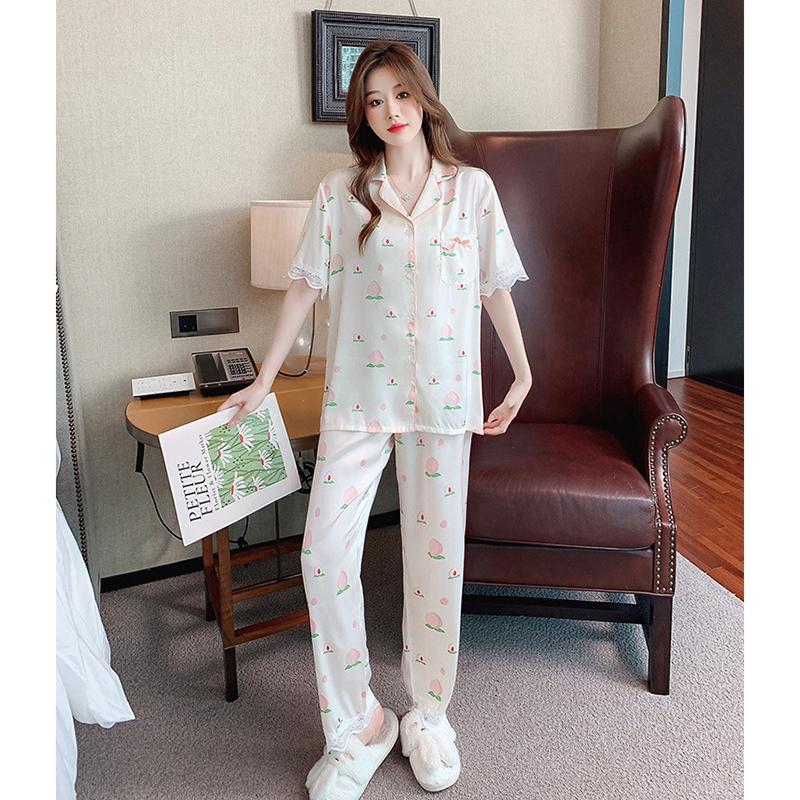 Letní tenký svetr Krátký rukáv Dlouhé kalhoty Kardigan Design Estetika Ležérní Volný Souprava bytového zařízení Pyžamo Dámské Nové