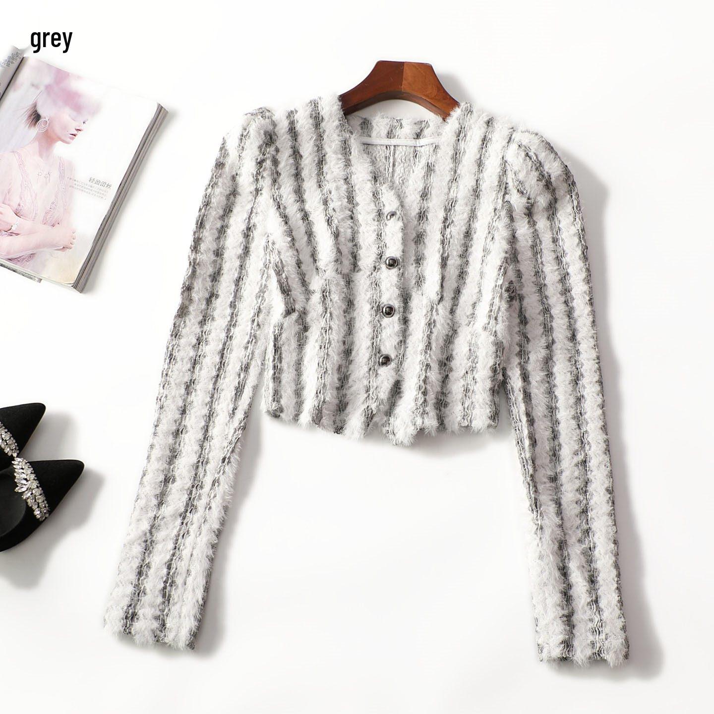 413473 Spring Long Sleeve Cropped Women s Top Medium серый