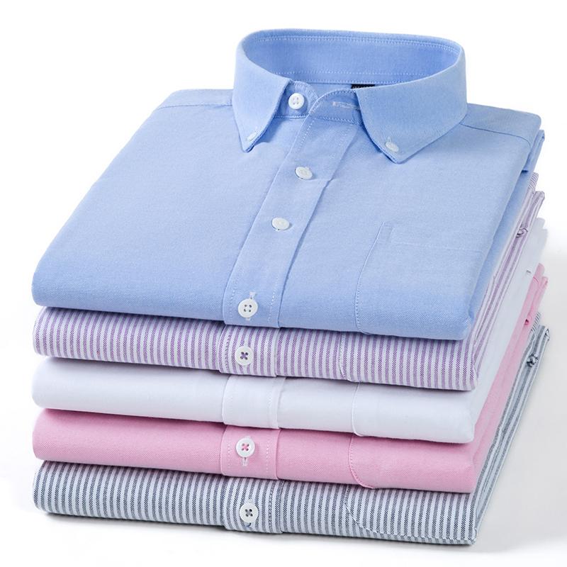100% Cotton Oxford Shirt Long Sleeve For Men's Social Dress Shirts Soft Comfortable Regular Fit Casual Man Office Shirt 4XL 5XL