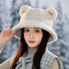 Velvet Thickened Bear Ear Plush Hat Japanese Versatile Cute Windproof Basin Hat Outdoor Warm Fisherman Hat