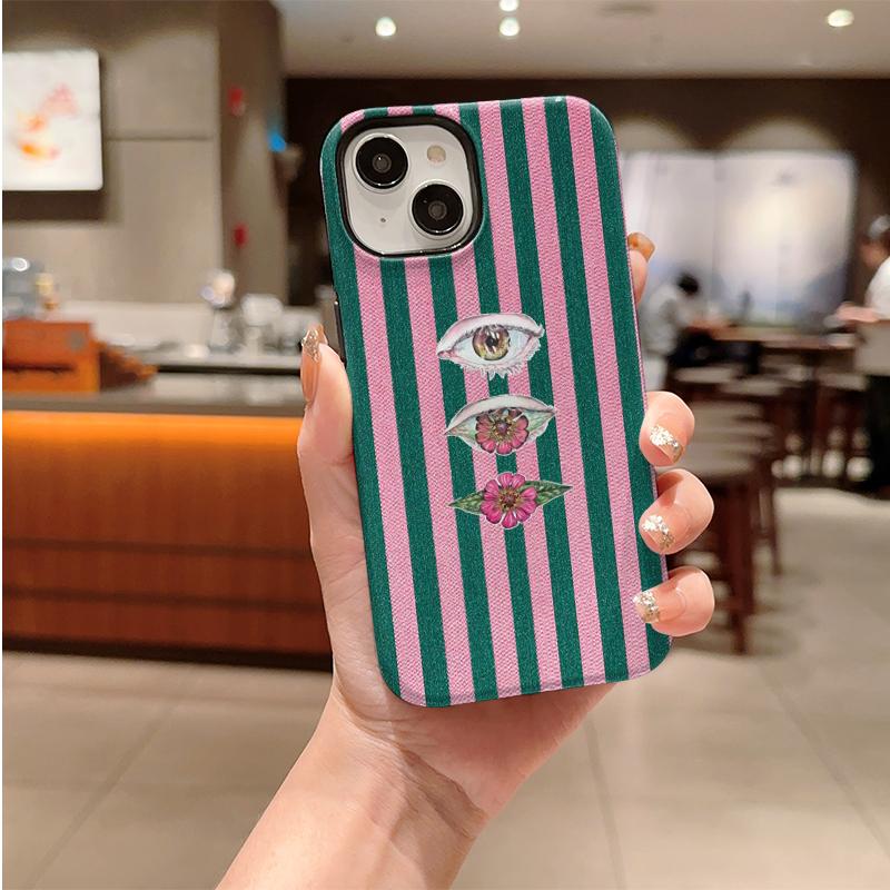 Surreal Striped Eye Lip Flower Graphic Art Print Film Aesthetic Protective Shockproof Bumper Phone Case Cover For iPhone 14 15 16 Pro Max Plus