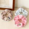 Preppy Style Striped Hair Scrunchie Heart Shape Button Detail Ponytail Holder School Girl Aesthetic Fabric Hair Ties