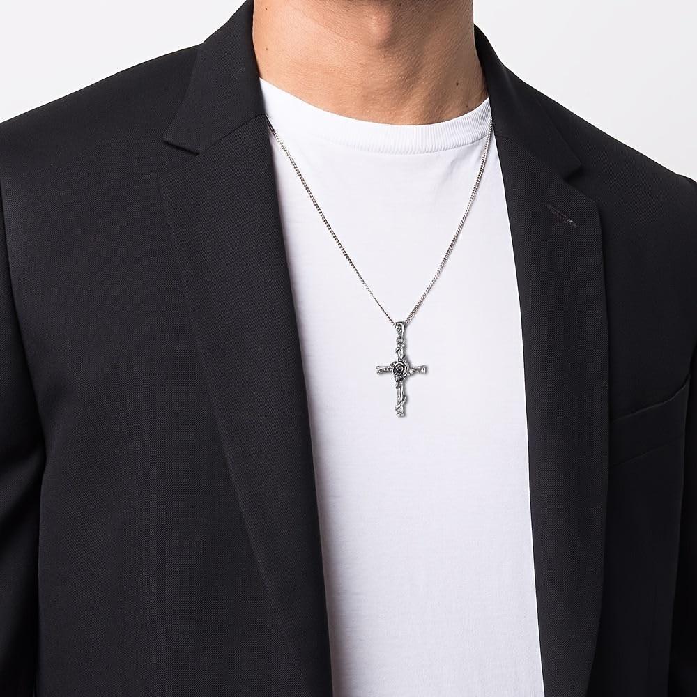 New Vintage Carved Rose Pendant Necklace with Men's Trendy and Personalized Style Jewelry Fashionable and Simple Men's Pendant Necklace Accessories