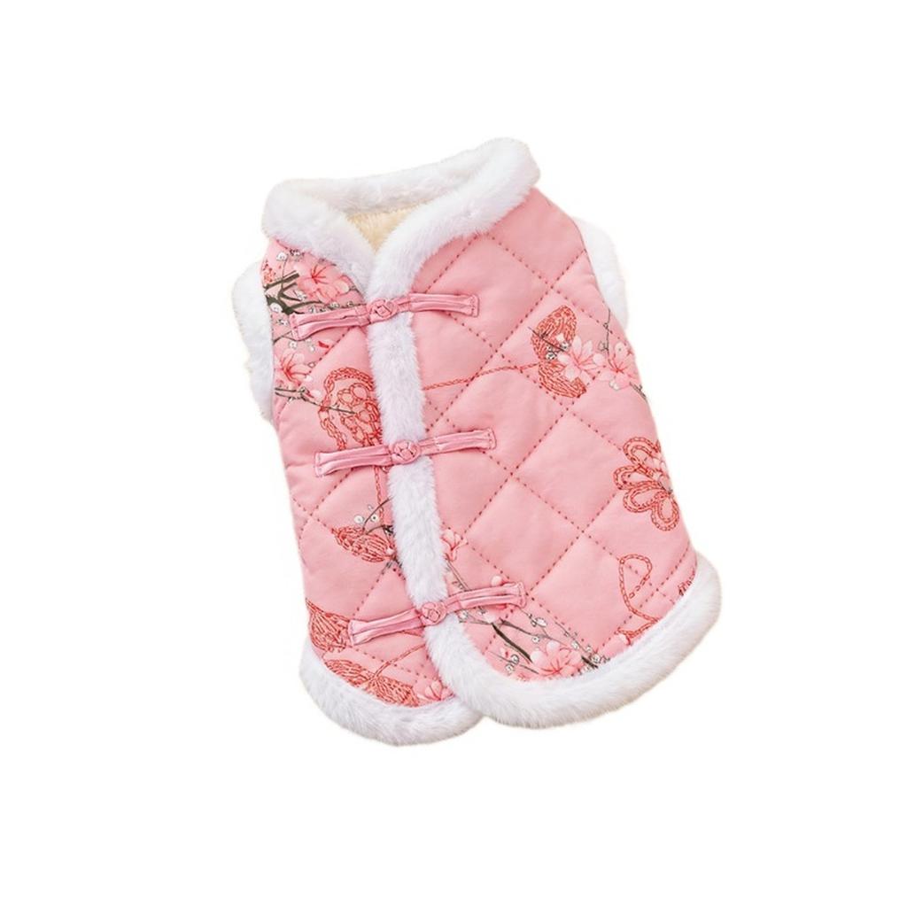 Chien -Hiver Chinois- Gilet: Costume Tang Épais et Chaud avec Bouton Floral pour Bichon/Yorkshire