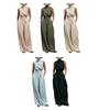 Women's Faux Linen Summer 2 Piece Outfit Sleeveless Stand Collar Top And Wide Leg Pants Matching Lounge Set with Pockets