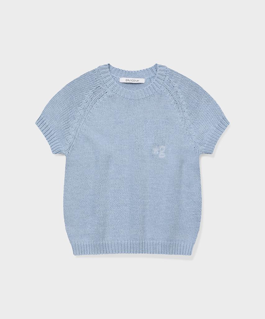 Geulleondeun Plump Short-Sleeve Knit Sweater (Light Blue)