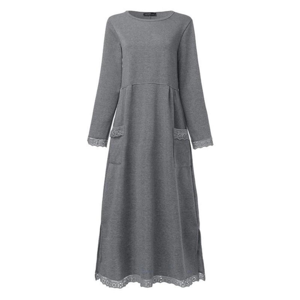 LYRIA New Autumn and Winter Loose Long Skirt Plus Velvet Sweatshirt Casual Dress Women Fashion Solid O Neck Long Sleeve Holiday Dress 5XL