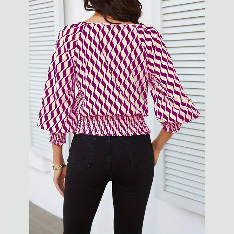 Spring Women's Clothing Lantern Sleeve Top Women Slim Fit Printed T-Shirt