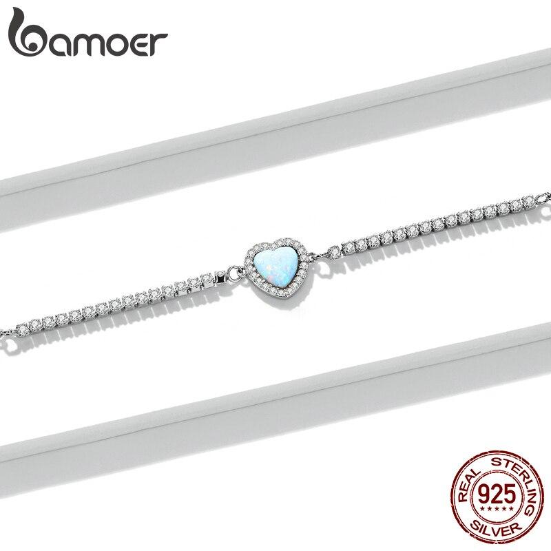 BAMOER Neue Ankunft Authentische 925 Sterling Silber Opal Herz-Förmigen Anhänger Armband Fit Frauen Sterling Silber Schmuck Geschenk