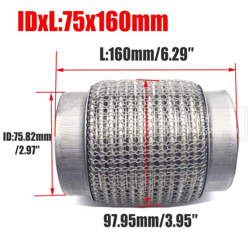 ID:65MM/75MM Auto Výfuková Trubka Teleskopická Flexibilní Spojka Ocelová Síťovina Vlnovec Nerezová Ocel Tlumič Potrubí Svařované Univerzální