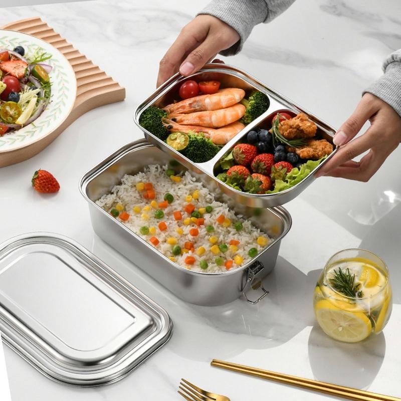 Metal Steel Lunch Box Leak Proof Bentos Box Metal Food Storage Container with Lid Lunch Container Dishwasher Safe