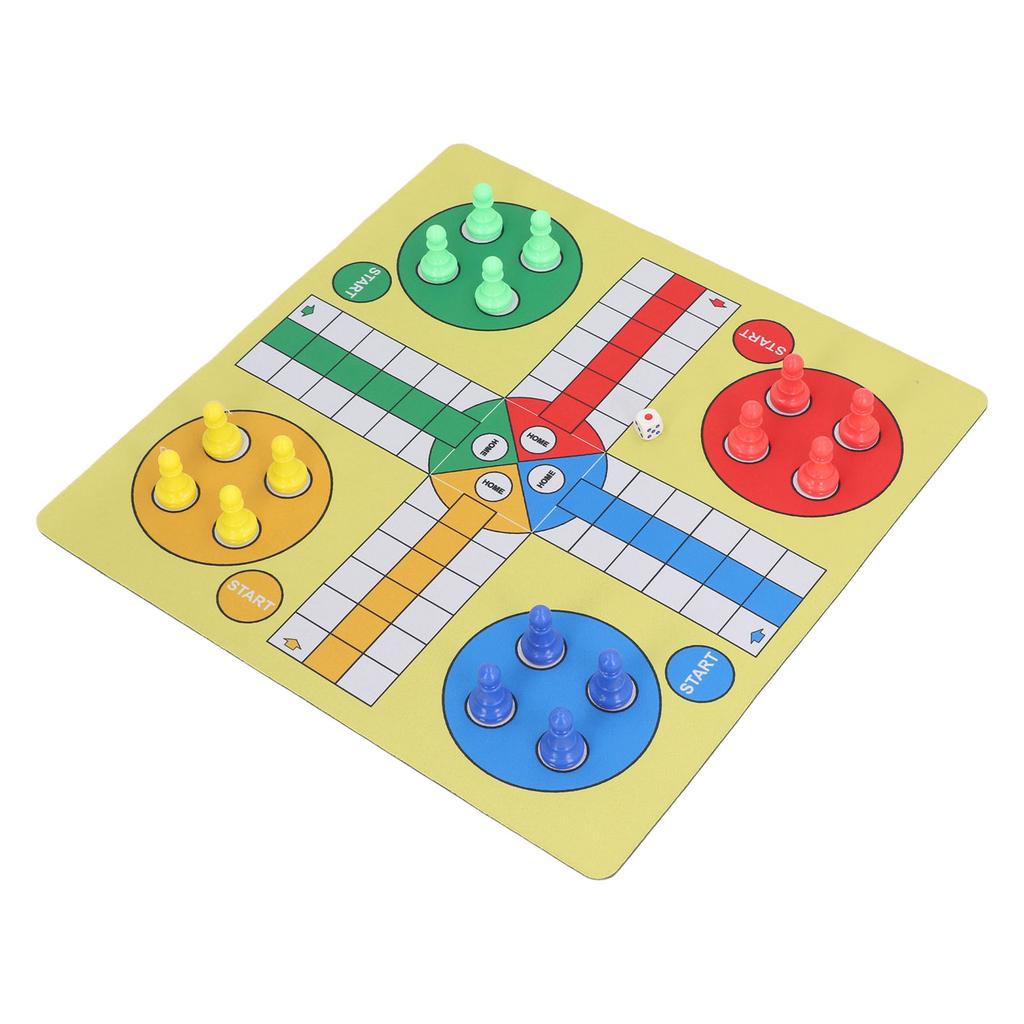 Flying Chess Set Rubber Cloth Travel Family Board Game Toy with 16 Chess Pieces Storage Bag and