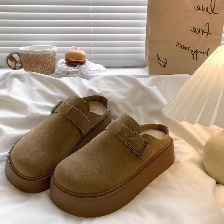 

Retro thick-soled Birkenstock bag head half slippers women s autumn new height-increasing outer wear lazy people pedal Birkenstock shoes 35