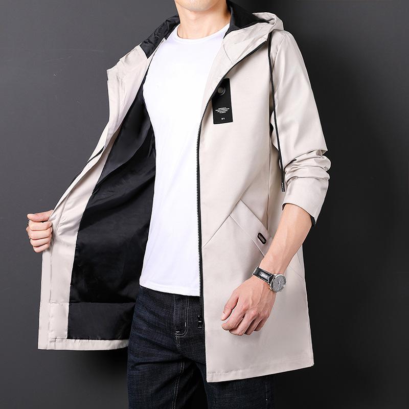 New Men's Medium and Long Casual Jacket Trench Coat Teen Trendy Brand Fashion Handsome Loose Jacket