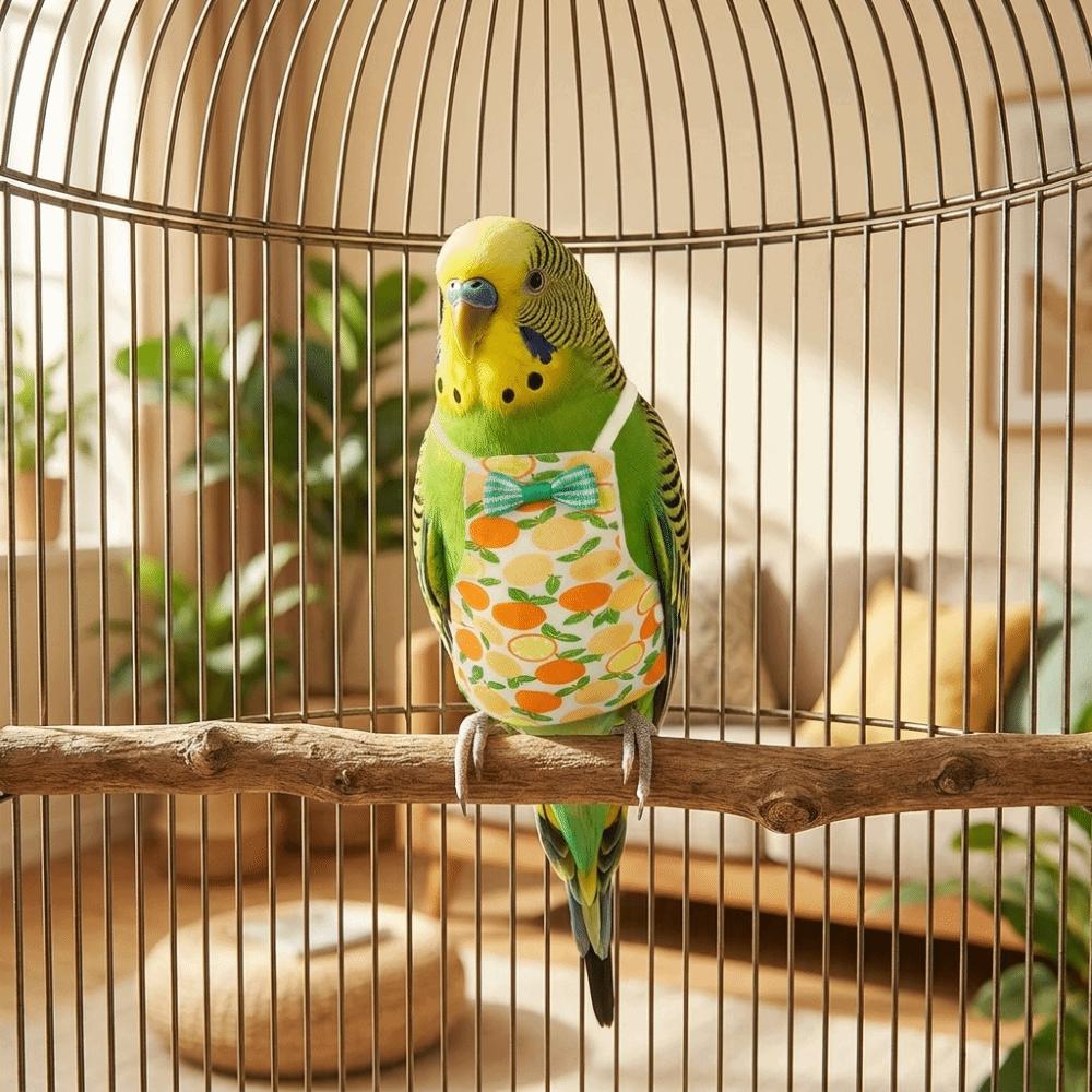 Comfortable Adjustable Pet Parrot Diaper Fruit Pattern with Bowtie Bird Nappy Breathable Soft Fabric Bird Vest Travel