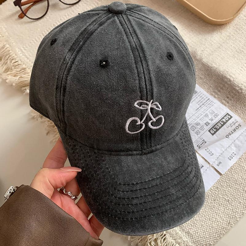 

Women Washed Cotton Baseball Cap Solid Color Cherry Embroidery Duck Tongue Cap Adjustable Outdoor Ladies Sun Hat Adjustable