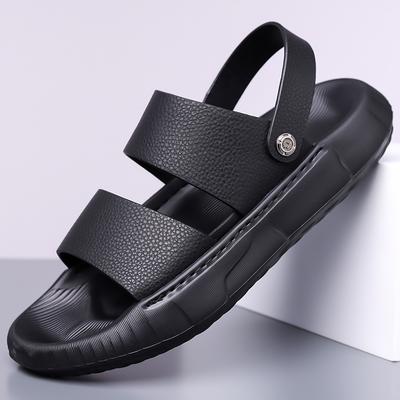 Été Hommes Confortable Couche Supérieure Cuir de Vachette Décontracté Cuir Chaussures de Plage Marque Hommes Respirant Semelle Souple Sandales Deux sur