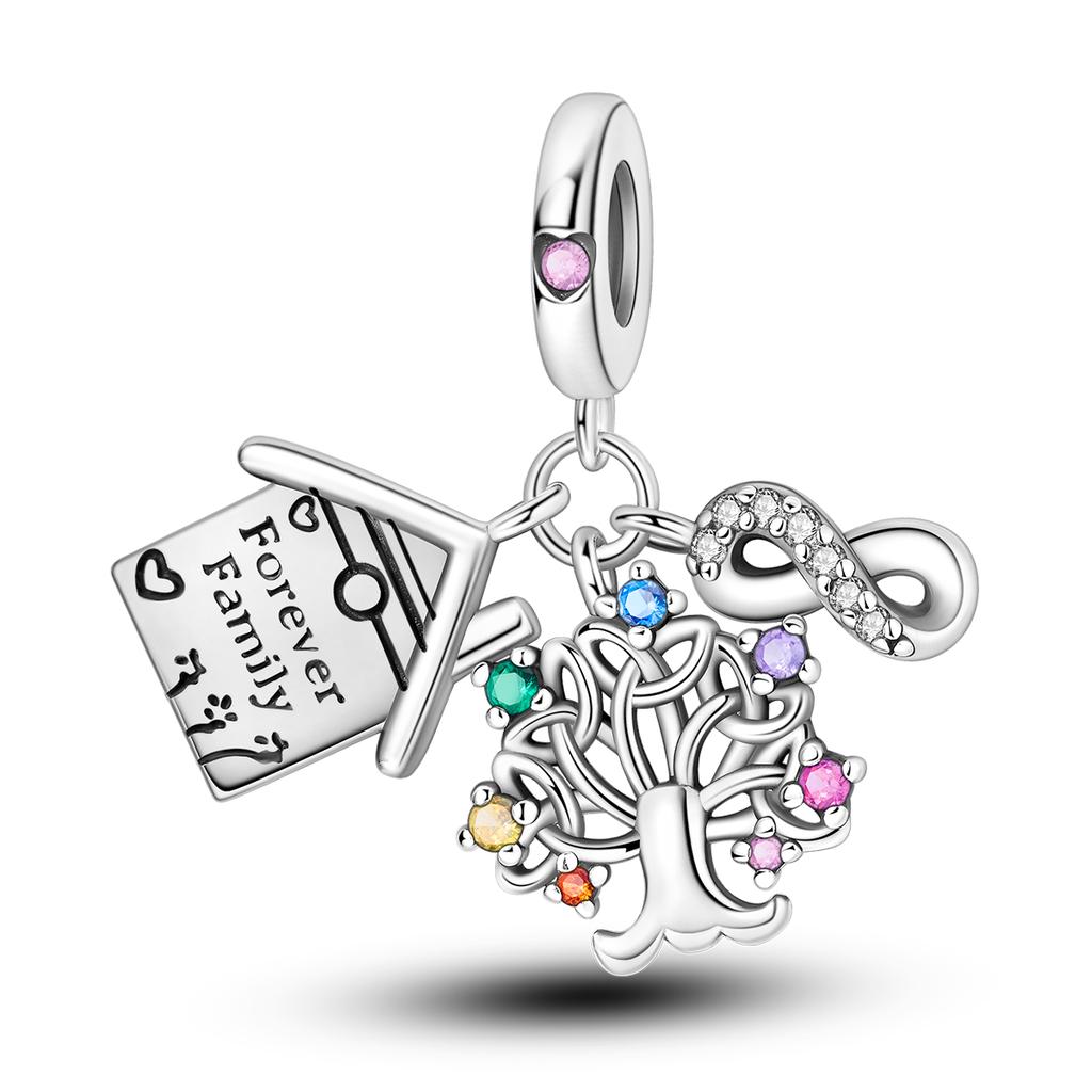 New In Charms Silve Beads Forever Love Heart Sister Family Life Charms Dangle For Bracelet Woman Jewelry Gifts