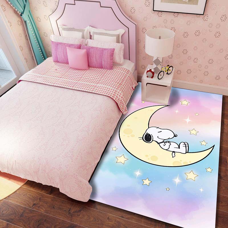 Cute Snoopy print decorative rug, perfect for home, bedroom, bedside, or office use, including swivel chairs.