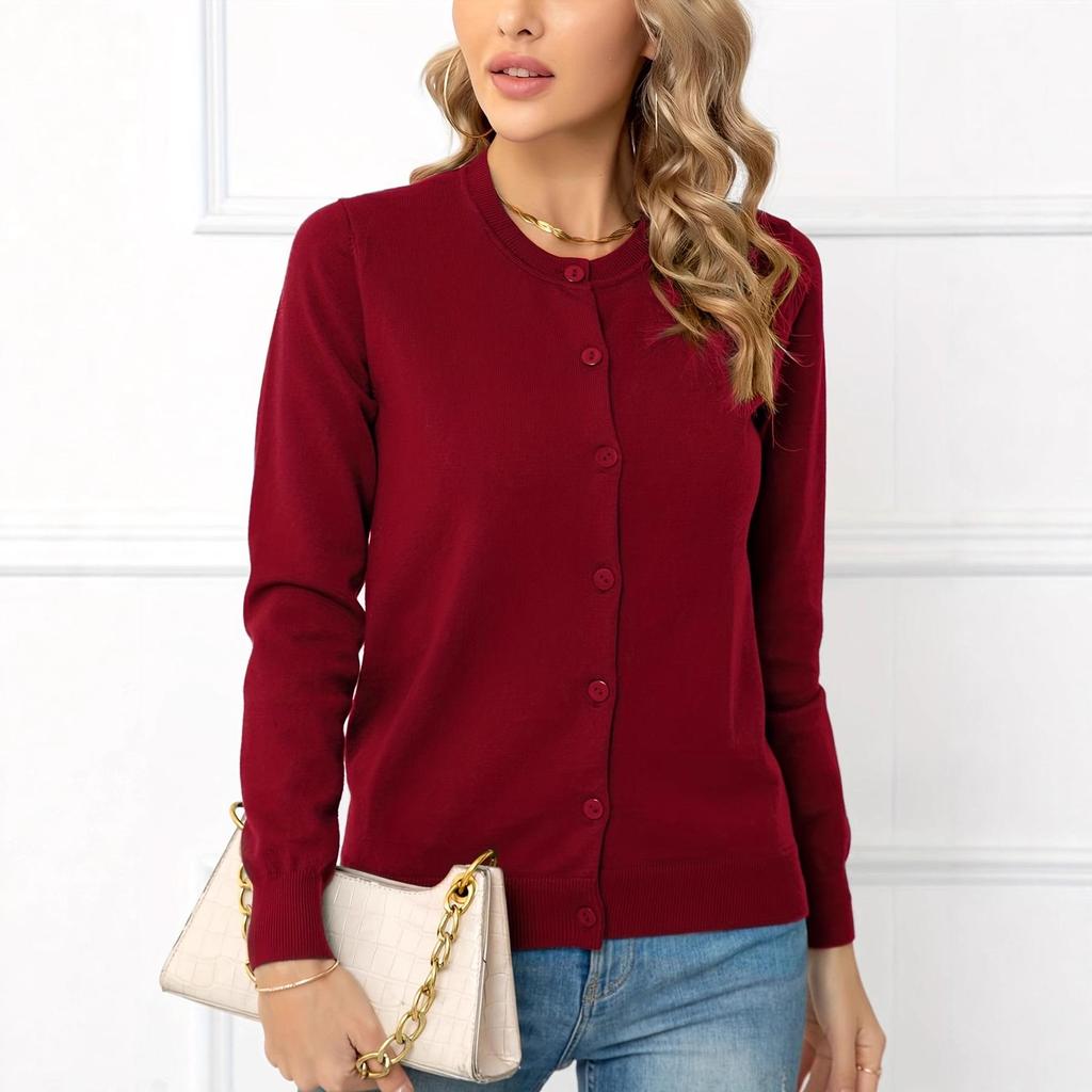 2025 Women's Crew Neck Knitted Cardigan with Long Sleeves